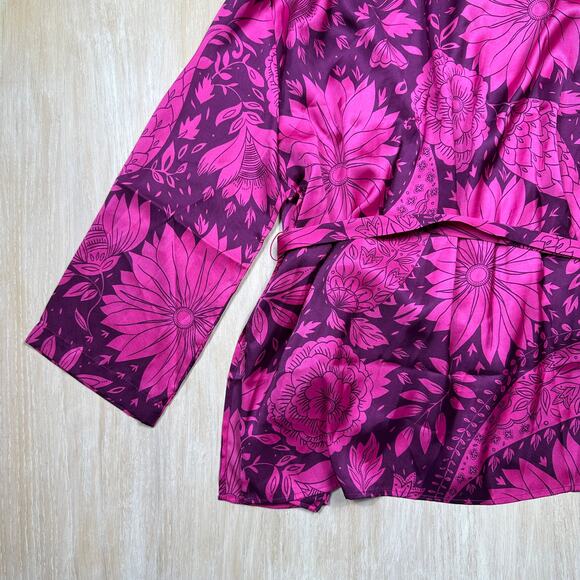NWT Ann Taylor Plum Rose Floral Tie Kimono Wrap Cardigan Layering Romantic M/L - Picture 13 of 13